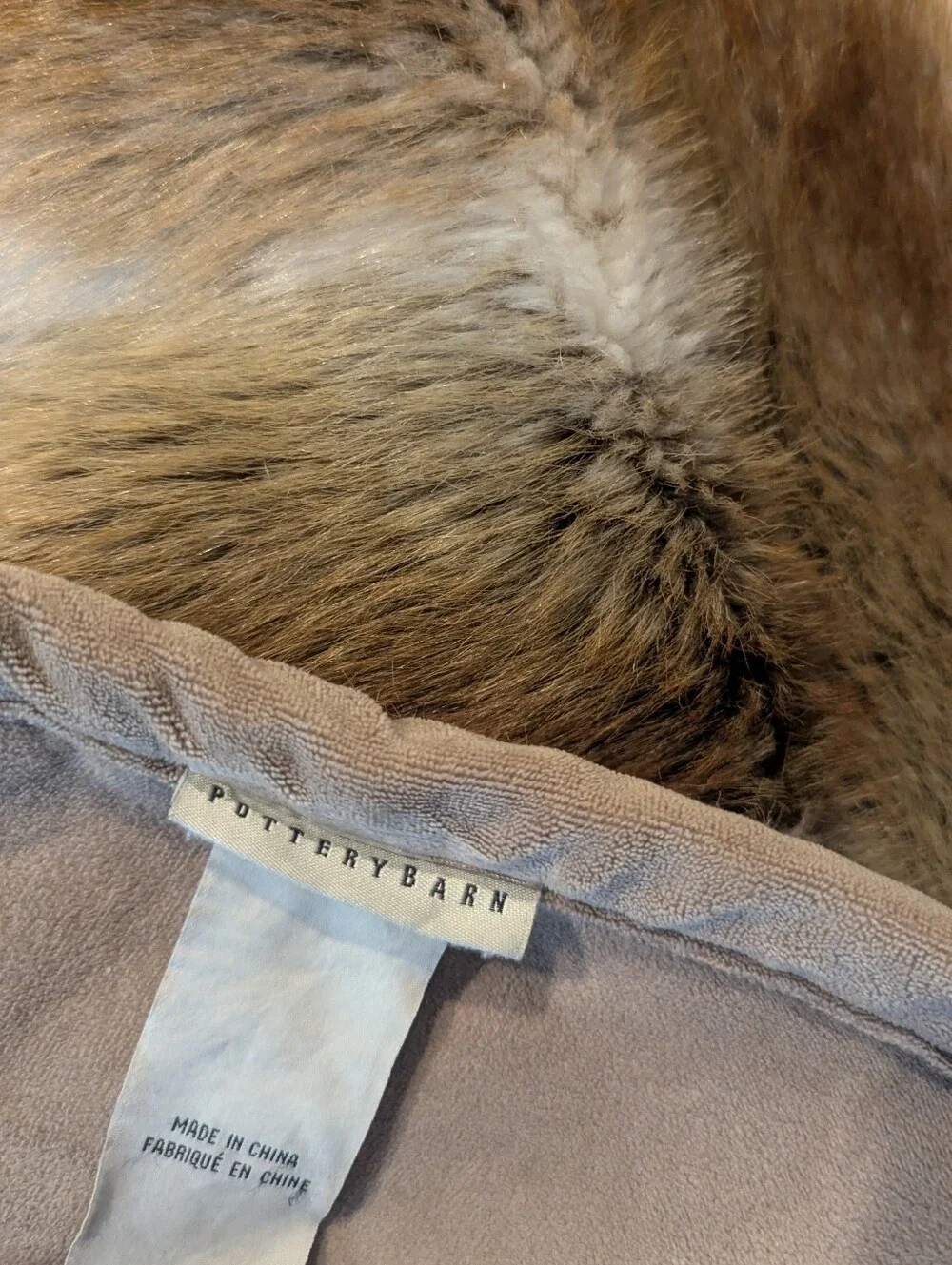 POTTERY BARN Luxury Faux Fur Throw Blanket - Brown & Cream 48x60